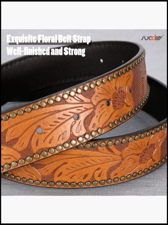 Western Leather Belt Detachable Buckle Retro Cowboy Style Adjustable Fit main image 5